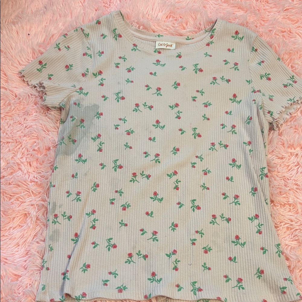 Cat & Jack Floral Short Sleeve Tee - Cream with Pink and Green